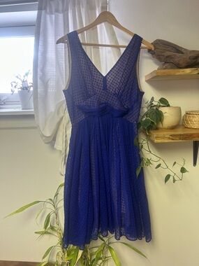 HD in Paris Royal Blue Polka Dot Chiffon V-Neck Cocktail Dress